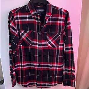American Rag Men's Red and Black Plaid Shirt